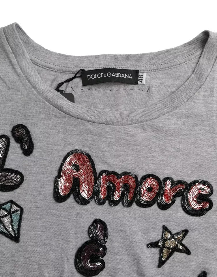 Gray Cotton L'Amore E'Bellezza Top T-shirt-Dolce & Gabbana-LabelTerrace.com