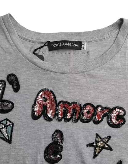Gray Cotton L'Amore E'Bellezza Top T-shirt-Dolce & Gabbana-LabelTerrace.com