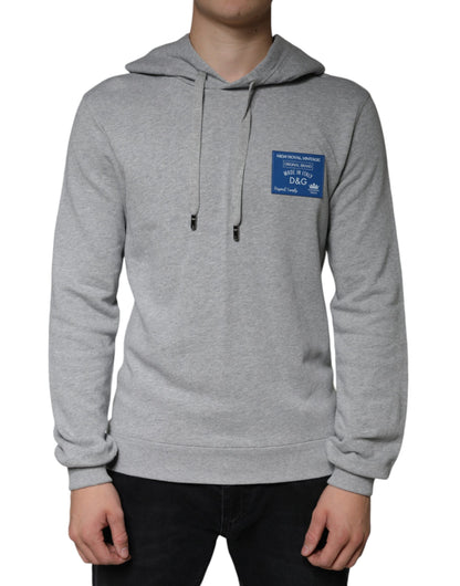 Gray Cotton Logo Hooded Sweatshirt Sweater-Dolce & Gabbana-LabelTerrace.com