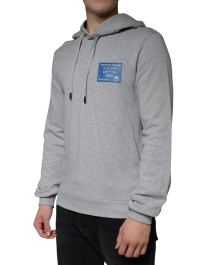 Gray Cotton Logo Hooded Sweatshirt Sweater-Dolce & Gabbana-LabelTerrace.com