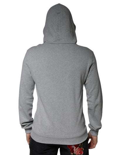 Gray Cotton Logo Hooded Sweatshirt Sweater-Dolce & Gabbana-LabelTerrace.com