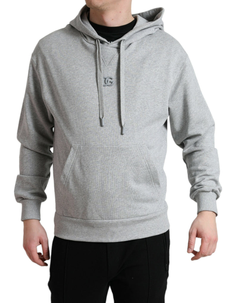 Gray Cotton Logo Hooded Sweatshirt Sweater-Dolce & Gabbana-LabelTerrace.com