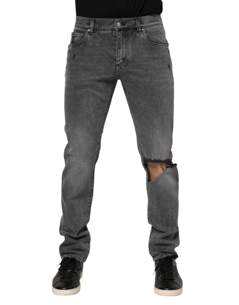 Gray Cotton Logo Plaque Denim Jeans-Dolce & Gabbana-LabelTerrace.com