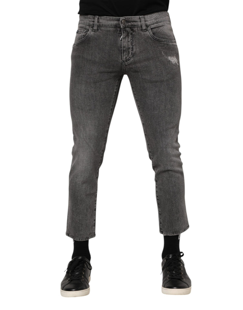 Gray Cotton Logo Plaque Men Denim Jeans-Dolce & Gabbana-LabelTerrace.com