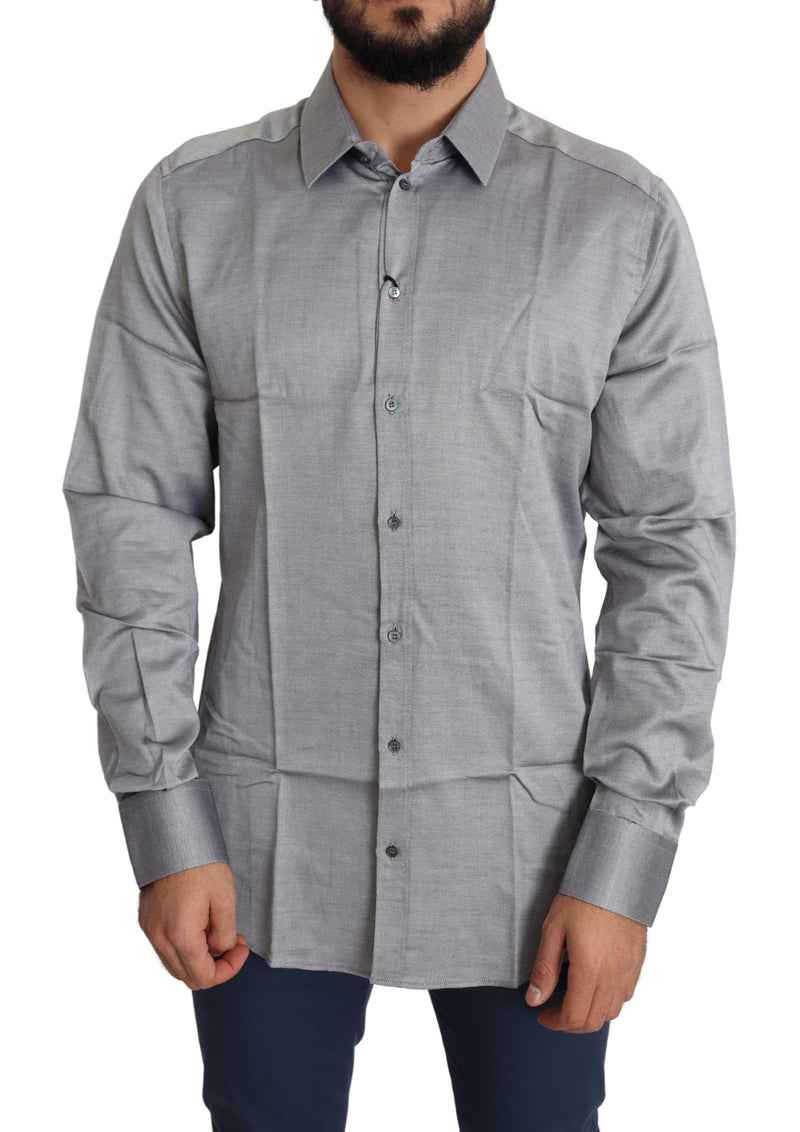 Gray Cotton Men Formal GOLD Dress Shirt-Dolce & Gabbana-LabelTerrace.com