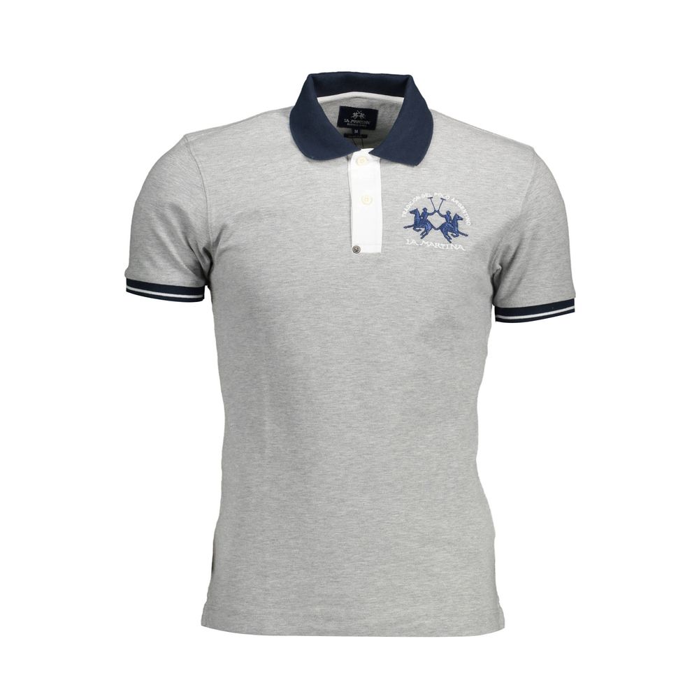 Gray Cotton Men Polo Shirt-La Martina-LabelTerrace.com