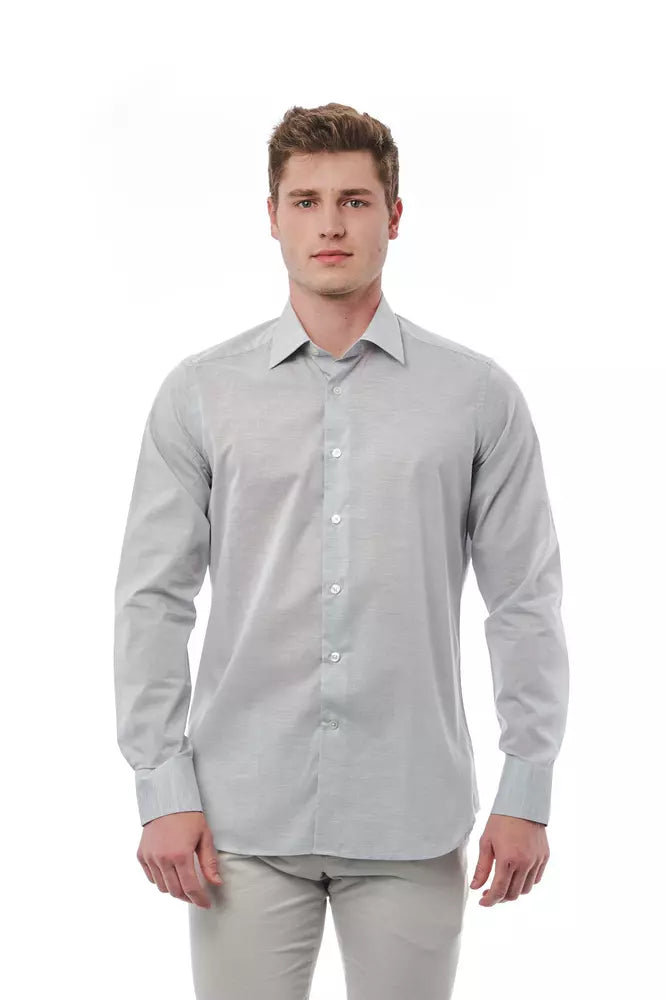 Gray Cotton Men Shirt-Bagutta-LabelTerrace.com