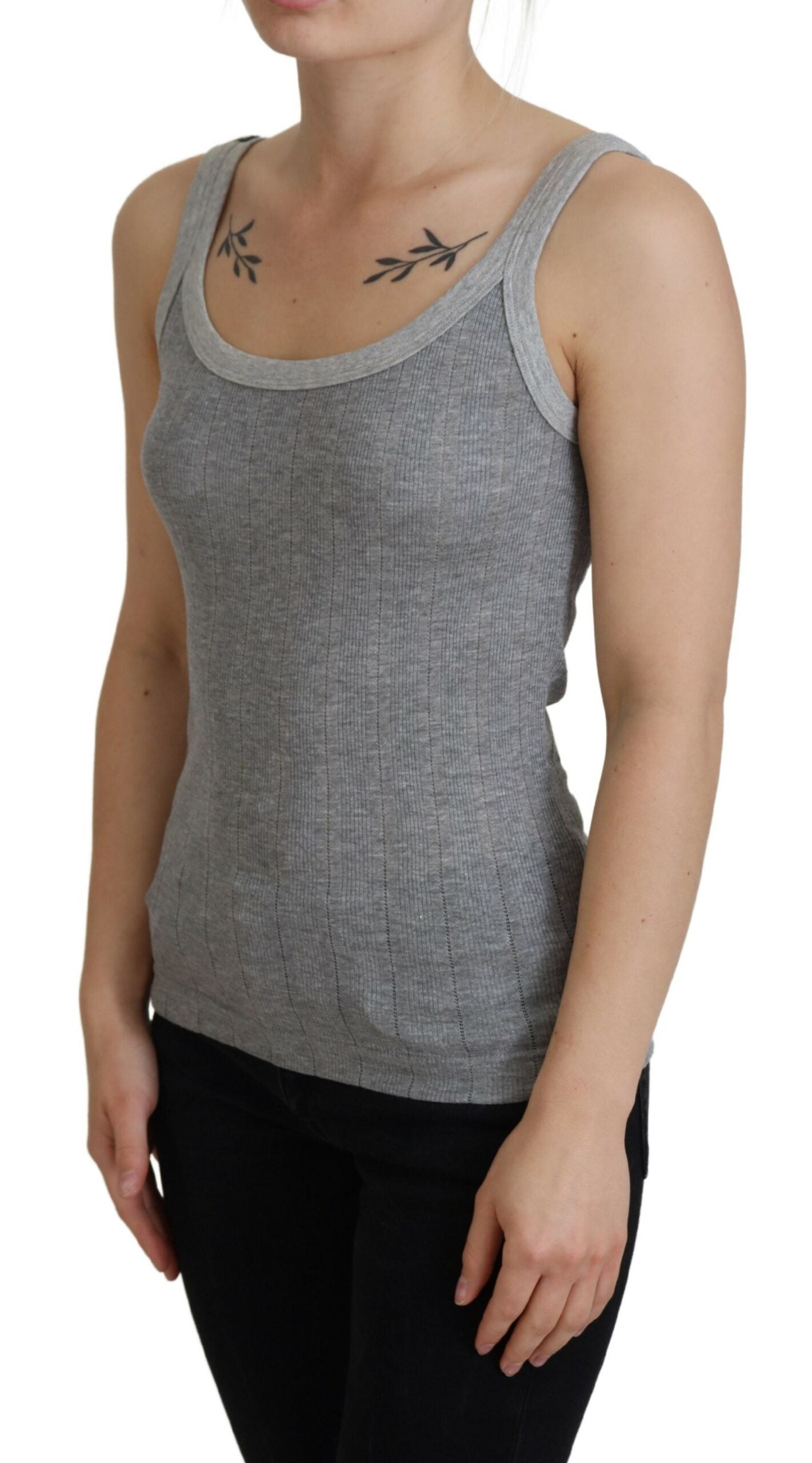 Gray Cotton Modal Canotta Tank Top T-shirt-Dolce & Gabbana-LabelTerrace.com