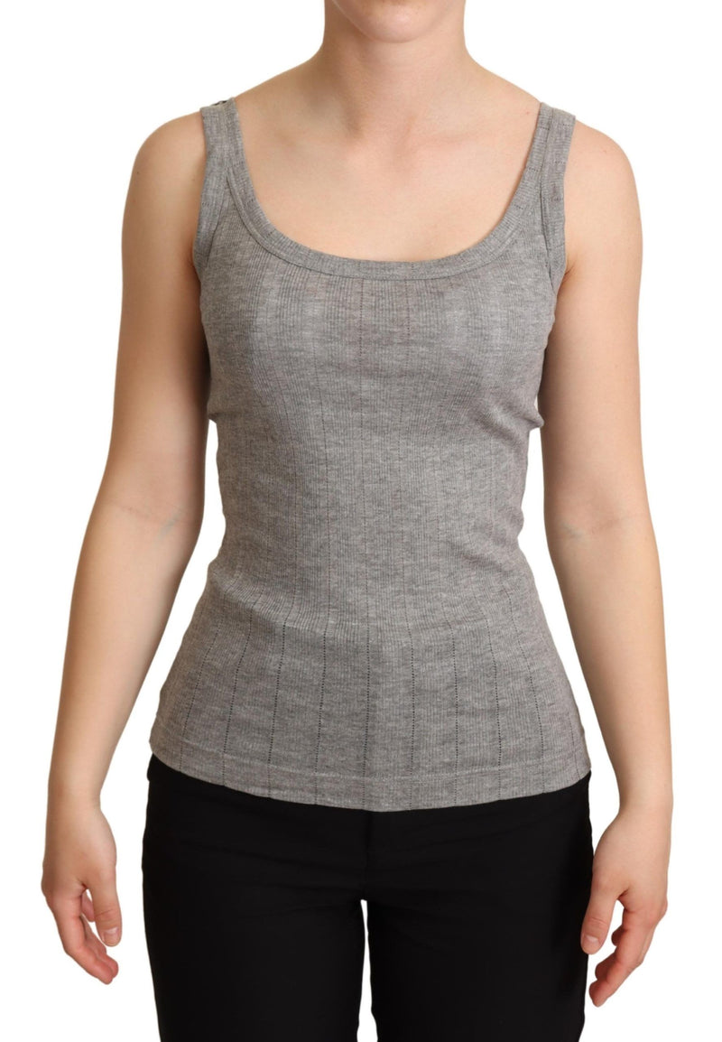 Gray Cotton Modal Canotta Tank Top T-shirt-Dolce & Gabbana-LabelTerrace.com