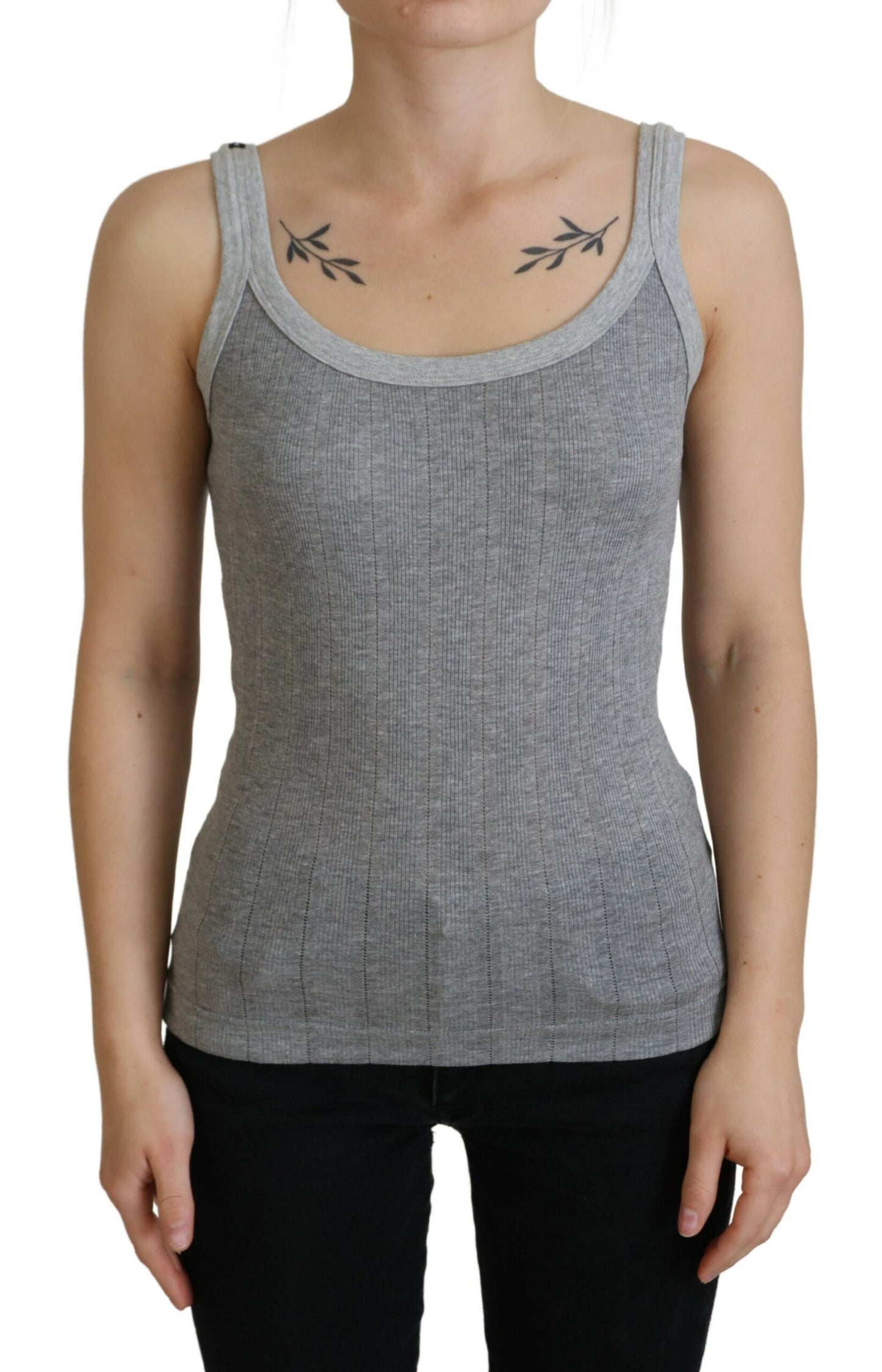 Gray Cotton Modal Canotta Tank Top T-shirt-Dolce & Gabbana-LabelTerrace.com