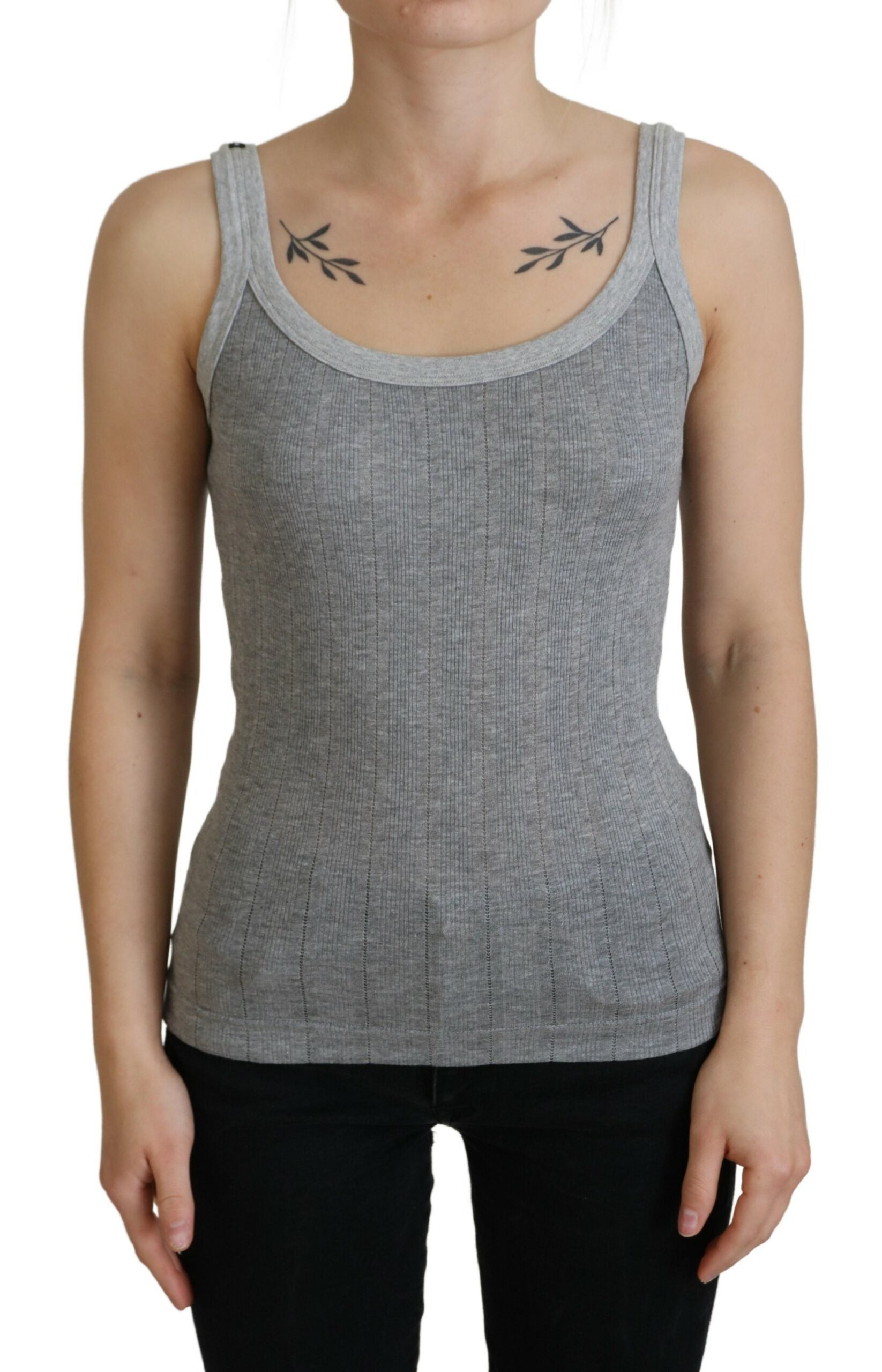 Gray Cotton Modal Canotta Tank Top T-shirt-Dolce & Gabbana-LabelTerrace.com