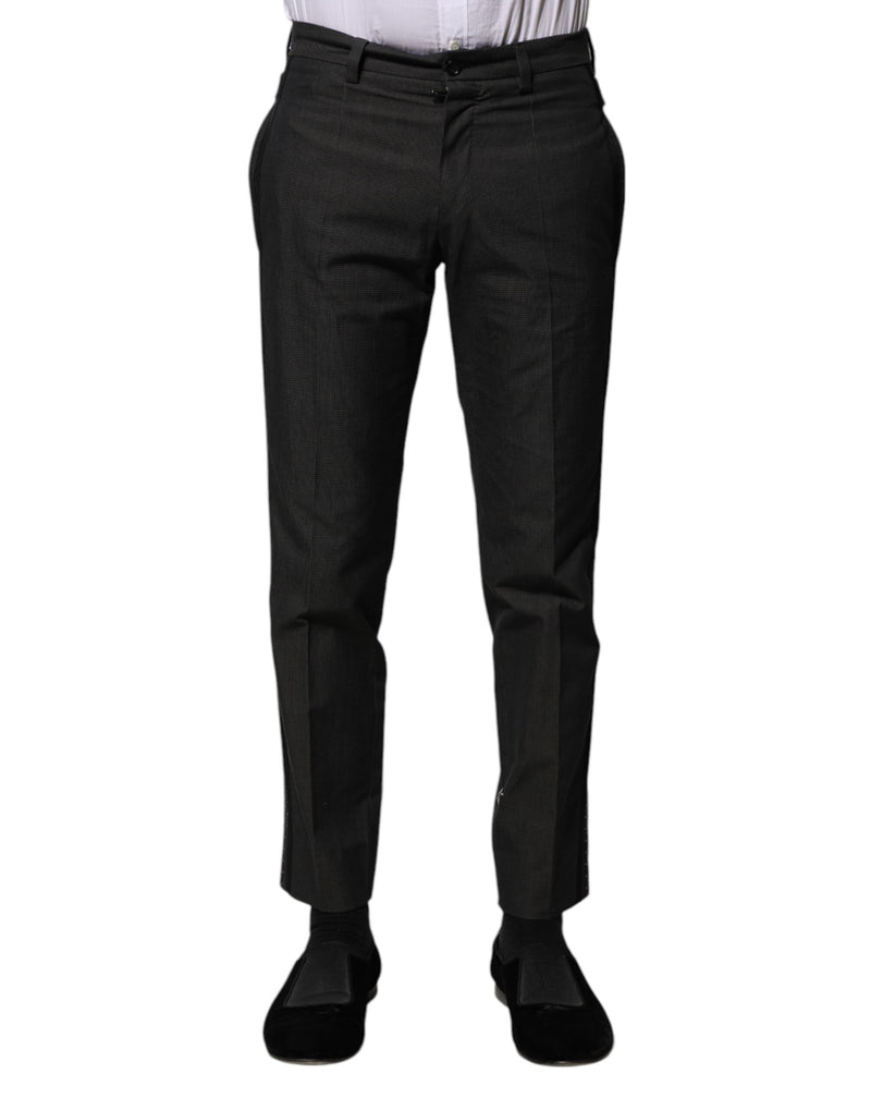Gray Cotton Patterned Formal Pants-Dolce & Gabbana-LabelTerrace.com