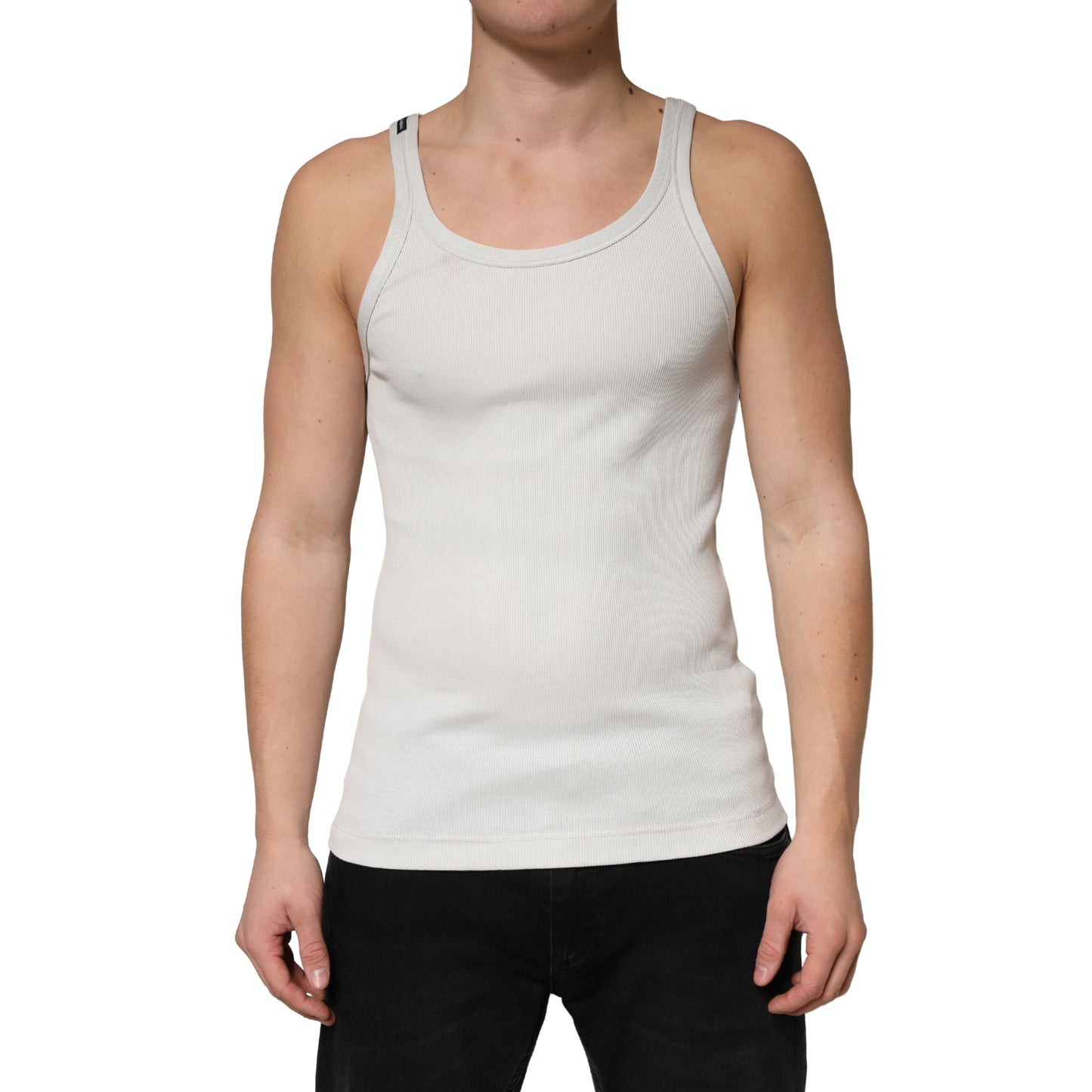 Gray Cotton Ribbed Sleeveless Tank Top T-shirt