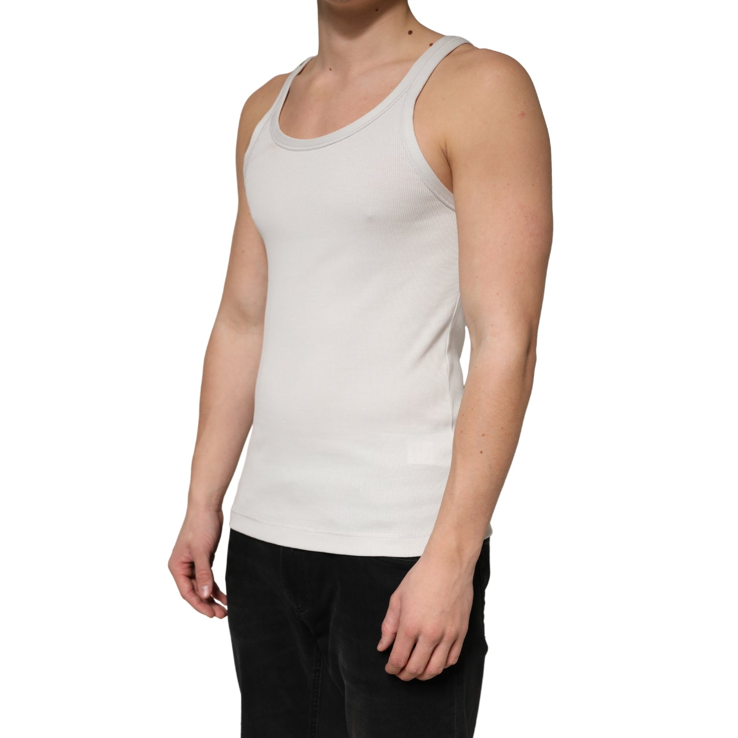 Gray Cotton Ribbed Sleeveless Tank Top T-shirt