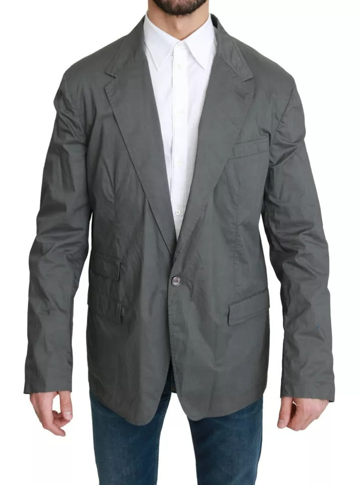Gray Cotton Single Breasted Formal Blazer-Dolce & Gabbana-LabelTerrace.com