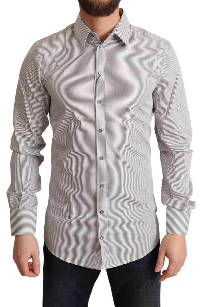 Gray Cotton Slim Fit Mens SICILY Shirt-Dolce & Gabbana-LabelTerrace.com