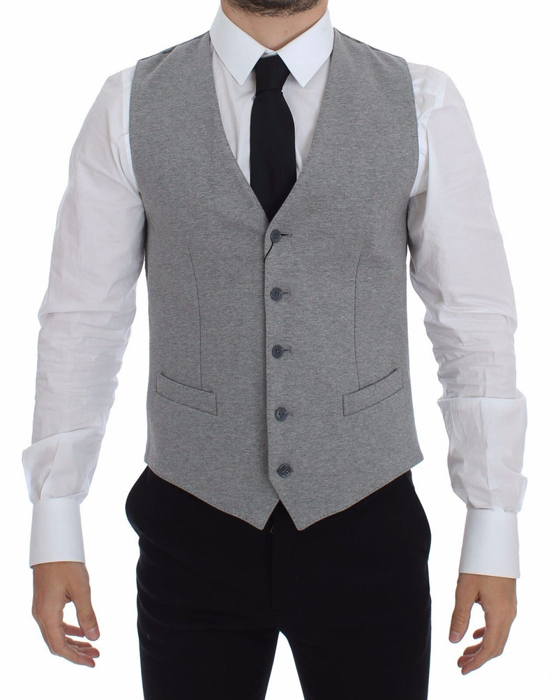 Gray Cotton Stretch Dress Vest Blazer-Dolce & Gabbana-LabelTerrace.com