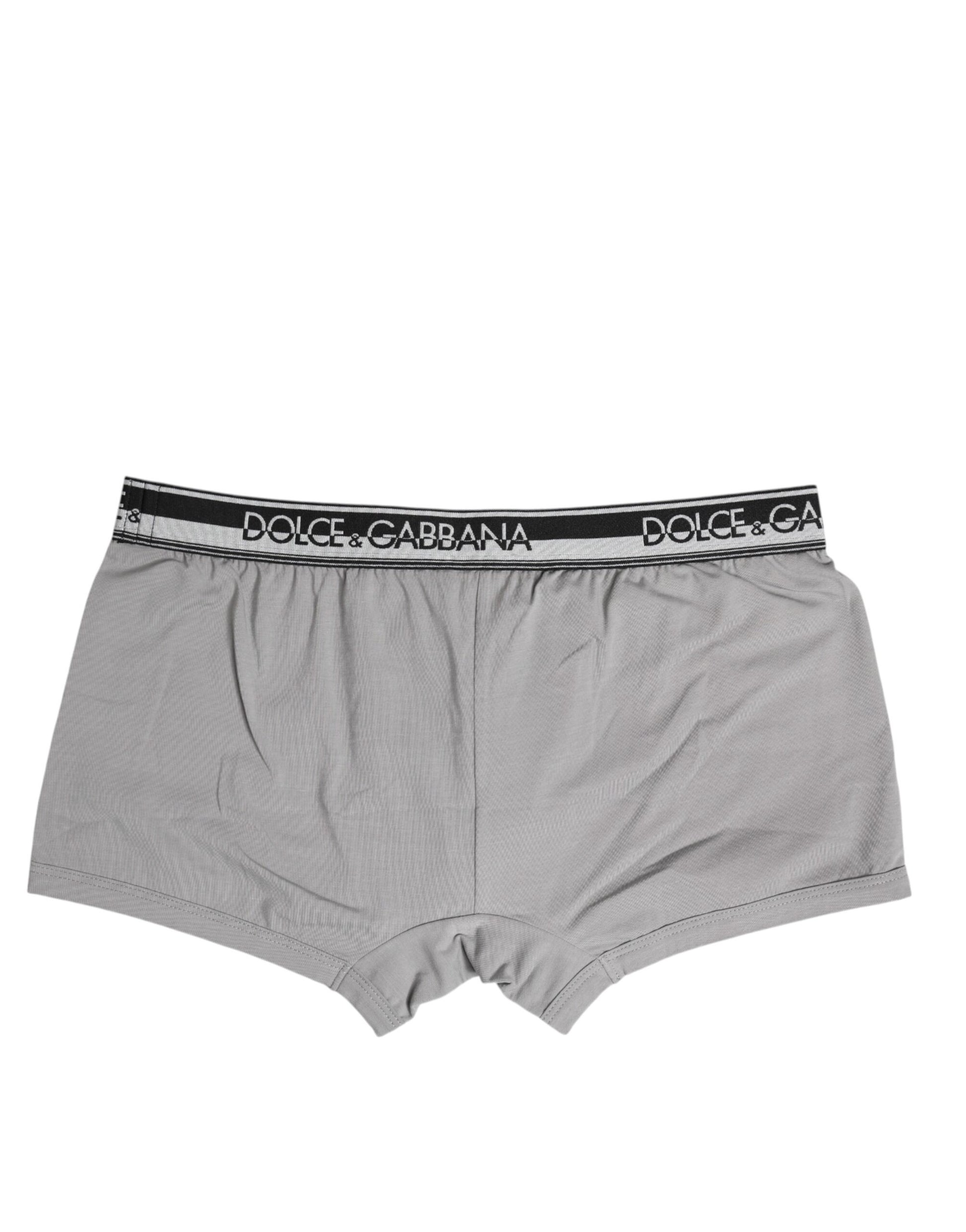 Gray Cotton Stretch Regular Boxer Underwear-Dolce & Gabbana-LabelTerrace.com