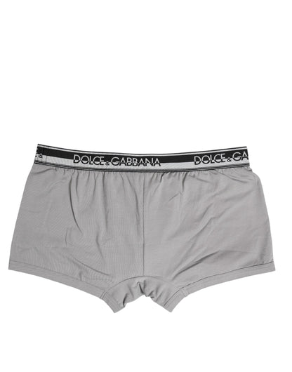 Gray Cotton Stretch Regular Boxer Underwear-Dolce & Gabbana-LabelTerrace.com