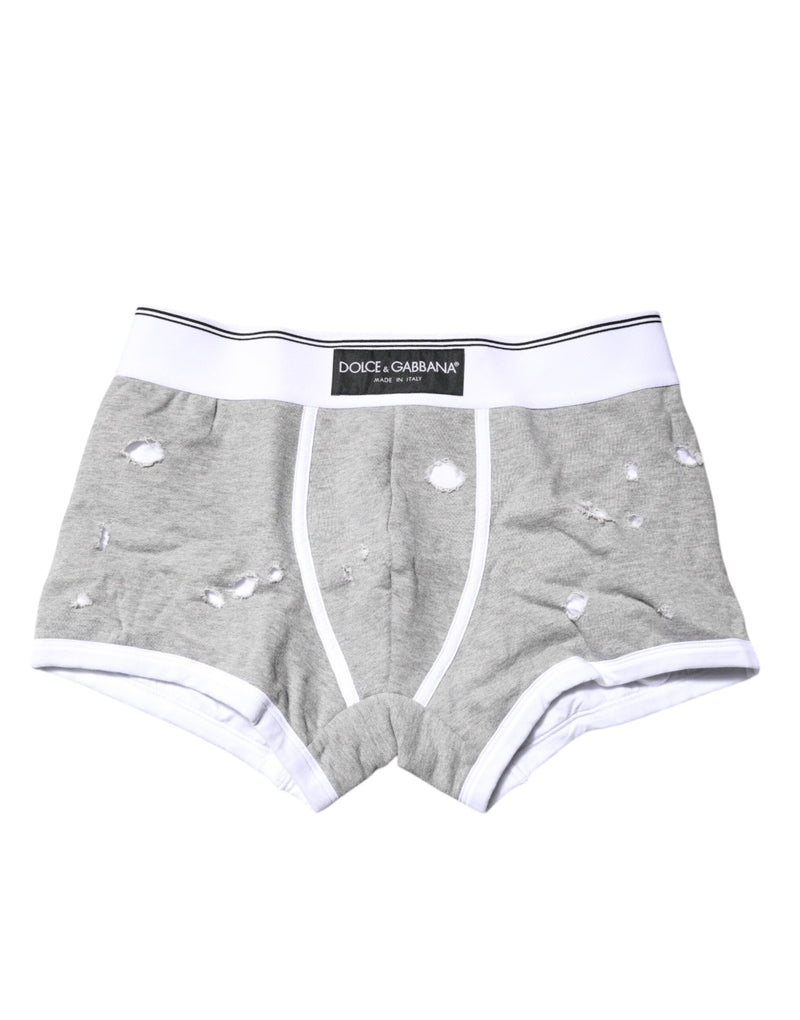 Gray Cotton Stretch Regular Boxer Underwear-Dolce & Gabbana-LabelTerrace.com