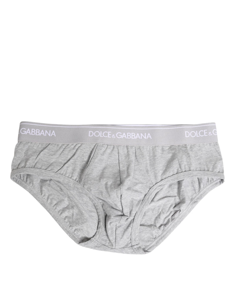 Gray Cotton Stretch Regular Brief Underwear-Dolce & Gabbana-LabelTerrace.com
