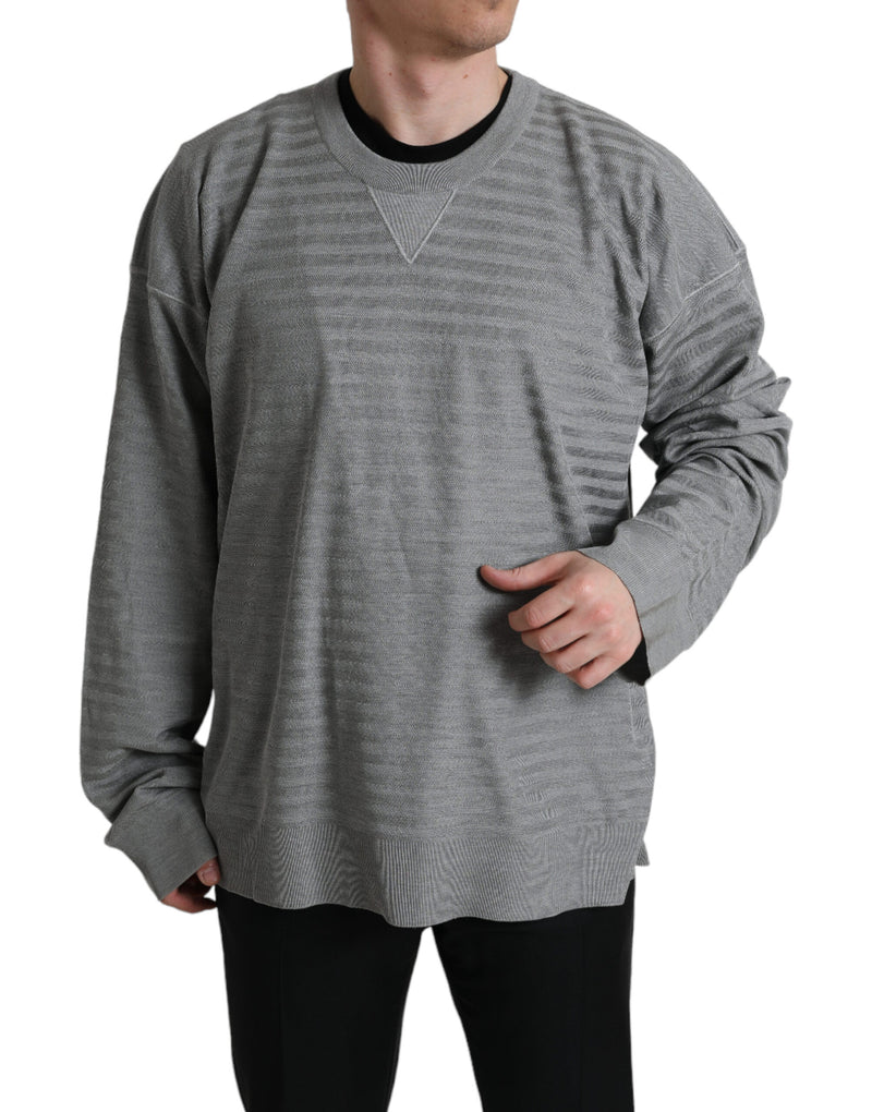 Gray Crewneck Pullover Silk Top Sweater-Dolce & Gabbana-LabelTerrace.com