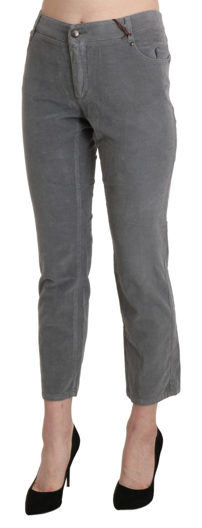 Gray Cropped Cotton Stretch Trouser Pants-Ermanno Scervino-LabelTerrace.com