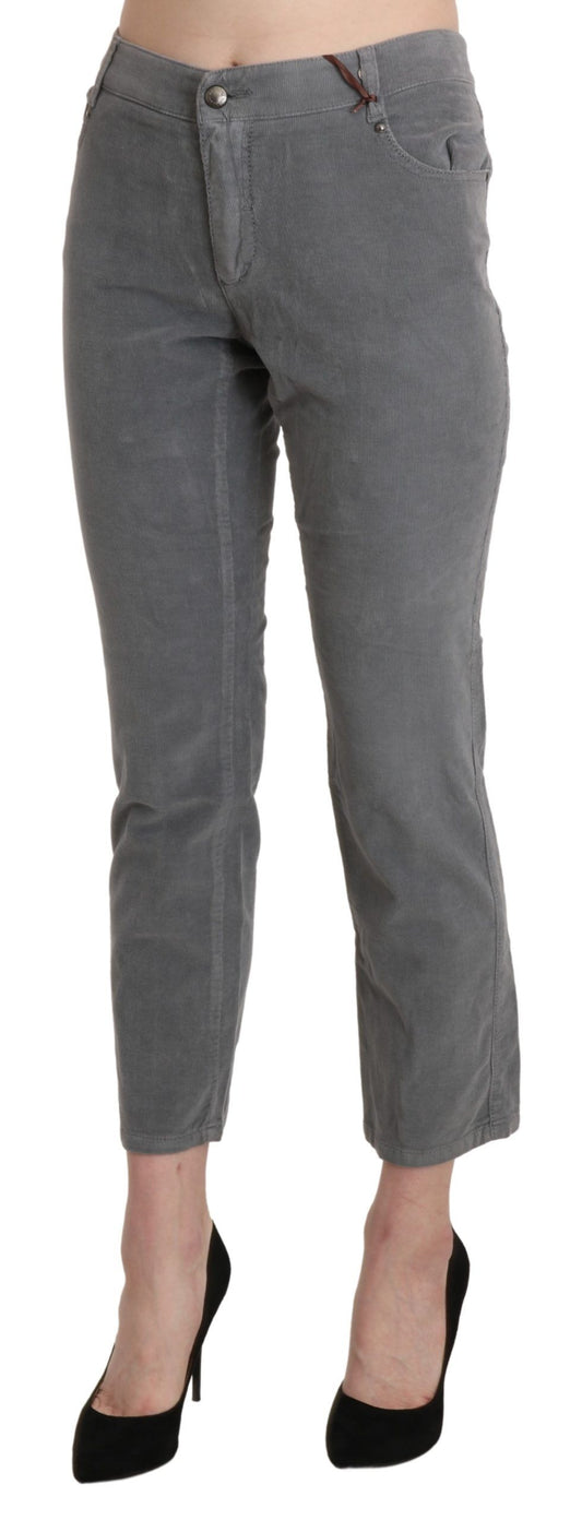 Gray Cropped Cotton Stretch Trouser Pants-Ermanno Scervino-LabelTerrace.com