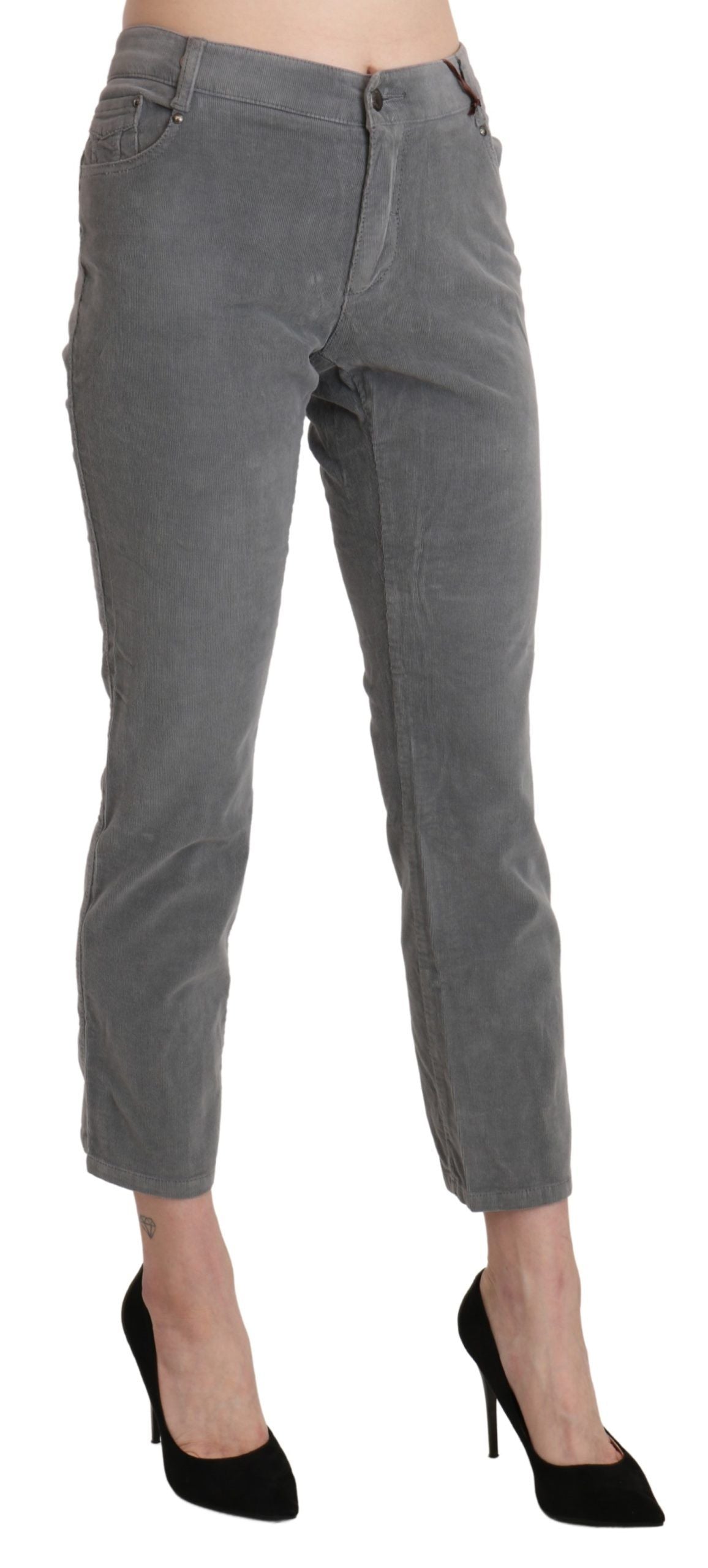 Gray Cropped Cotton Stretch Trouser Pants-Ermanno Scervino-LabelTerrace.com