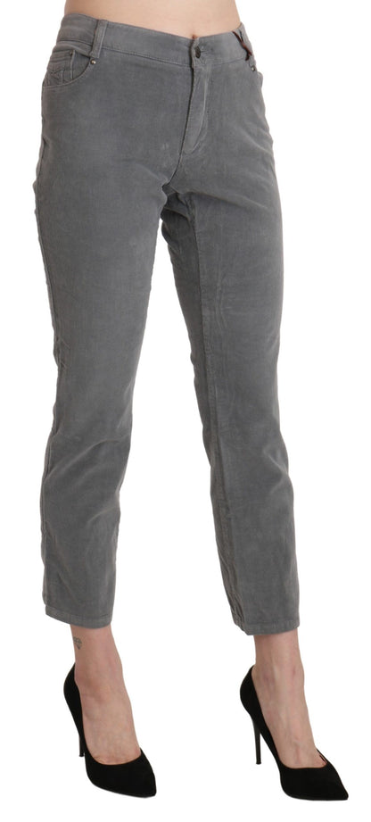 Gray Cropped Cotton Stretch Trouser Pants-Ermanno Scervino-LabelTerrace.com