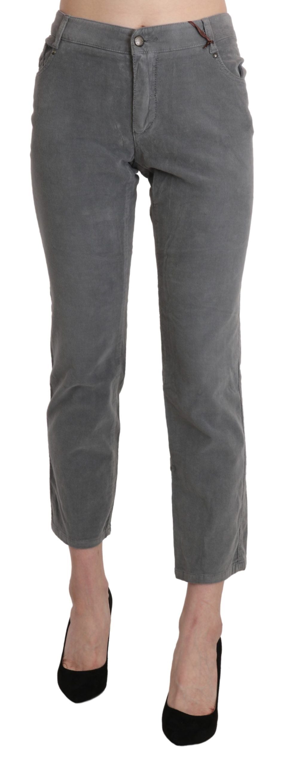 Gray Cropped Cotton Stretch Trouser Pants-Ermanno Scervino-LabelTerrace.com