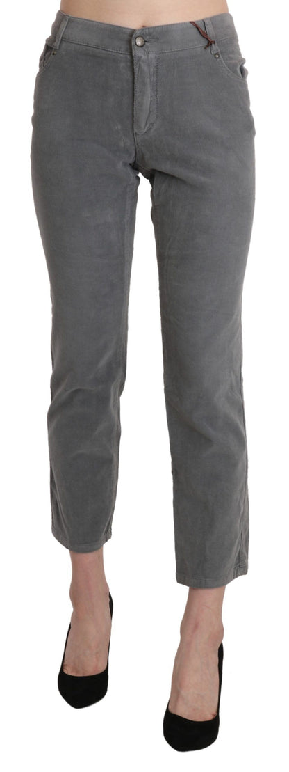 Gray Cropped Cotton Stretch Trouser Pants-Ermanno Scervino-LabelTerrace.com