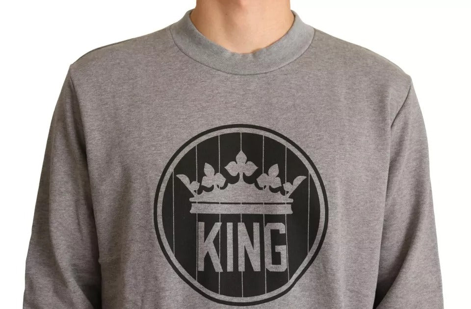 Gray Crown King Cotton Pullover Sweater-Dolce & Gabbana-LabelTerrace.com
