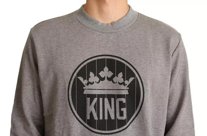 Gray Crown King Cotton Pullover Sweater-Dolce & Gabbana-LabelTerrace.com