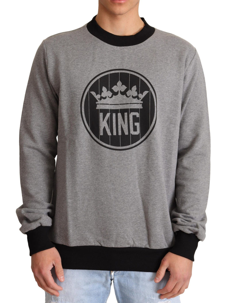 Gray Crown King Cotton Pullover Sweater-Dolce & Gabbana-LabelTerrace.com