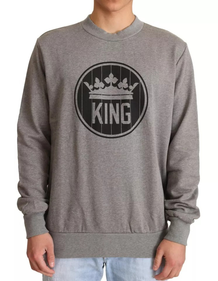 Gray Crown King Cotton Pullover Sweater-Dolce & Gabbana-LabelTerrace.com