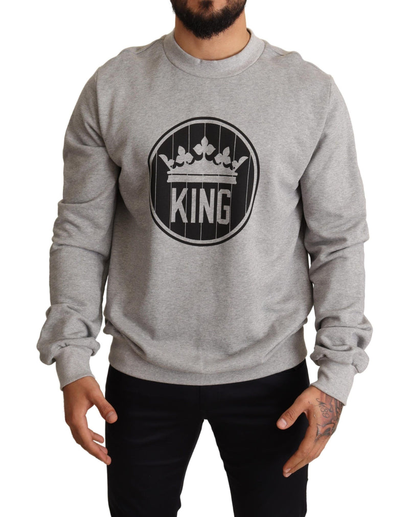 Gray Crown King Print Cotton Sweater-Dolce & Gabbana-LabelTerrace.com