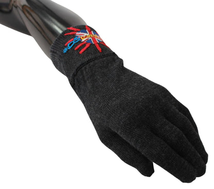 Gray #DGLovesLondon Embroidered Wool Gloves-Dolce & Gabbana-LabelTerrace.com
