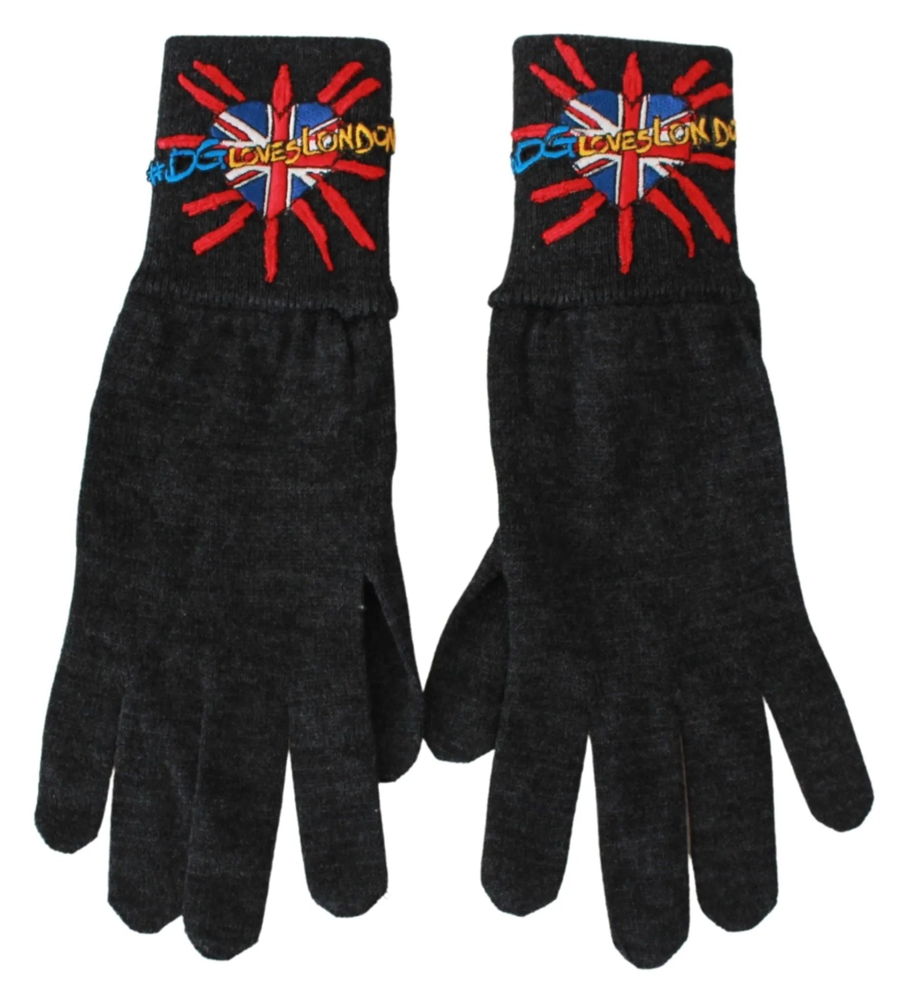 Gray #DGLovesLondon Embroidered Wool Gloves-Dolce & Gabbana-LabelTerrace.com