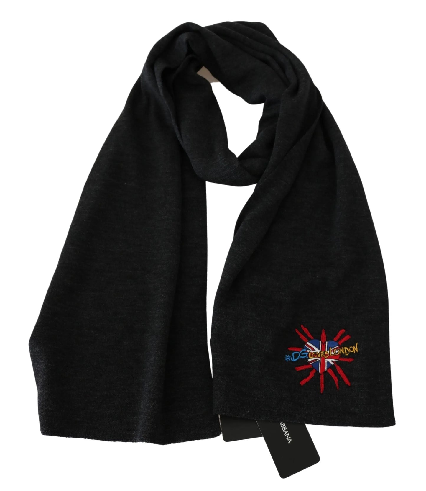 Gray #DGLovesLondon Wool Wrap Wool Scarf-Dolce & Gabbana-LabelTerrace.com