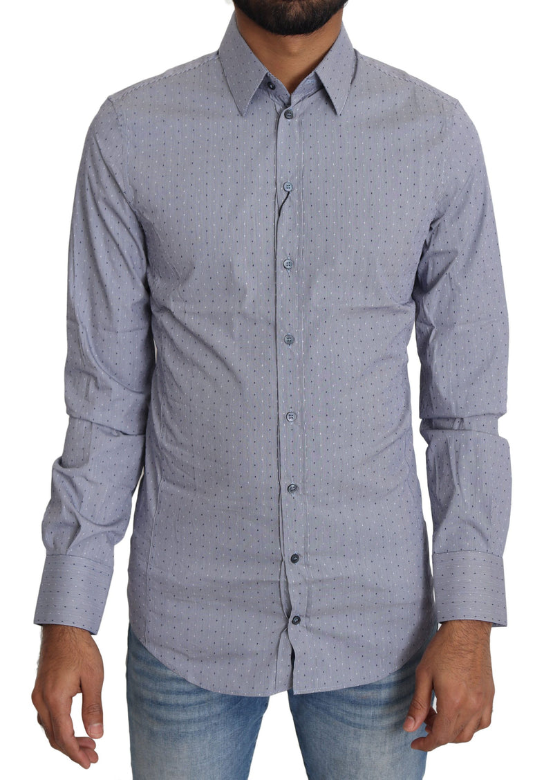 Gray Dotted Semi Fitted Formal SICILIA Shirt-Dolce & Gabbana-LabelTerrace.com