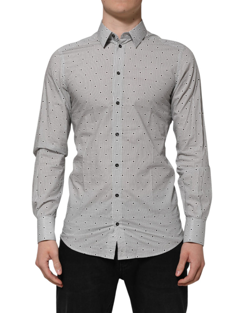 Gray Dotted Semi Fitted GOLD Men Formal Shirt-Dolce & Gabbana-LabelTerrace.com