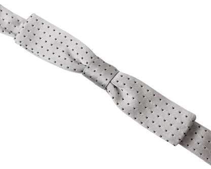Gray Dotted Silk Adjustable Men Neck Papillon Bow Tie