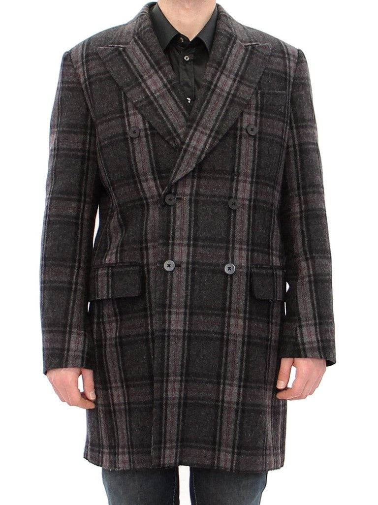 Gray Double Breasted Coat Jacket-Dolce & Gabbana-LabelTerrace.com