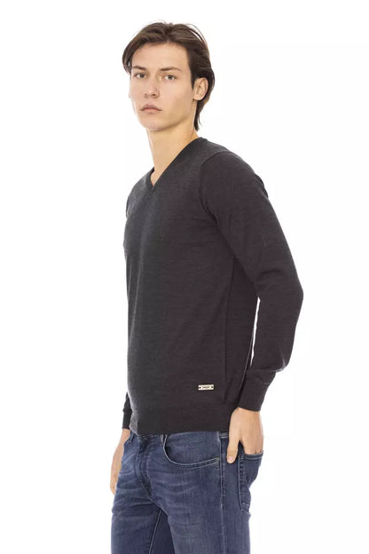 Gray Fabric Men Sweater-Baldinini Trend-LabelTerrace.com