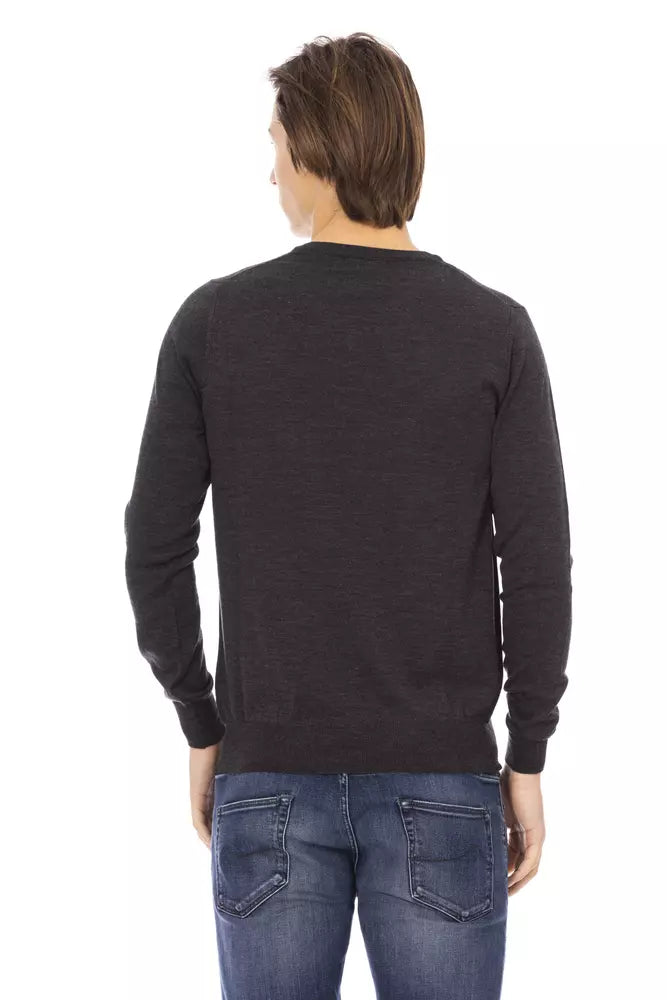 Gray Fabric Men Sweater-Baldinini Trend-LabelTerrace.com