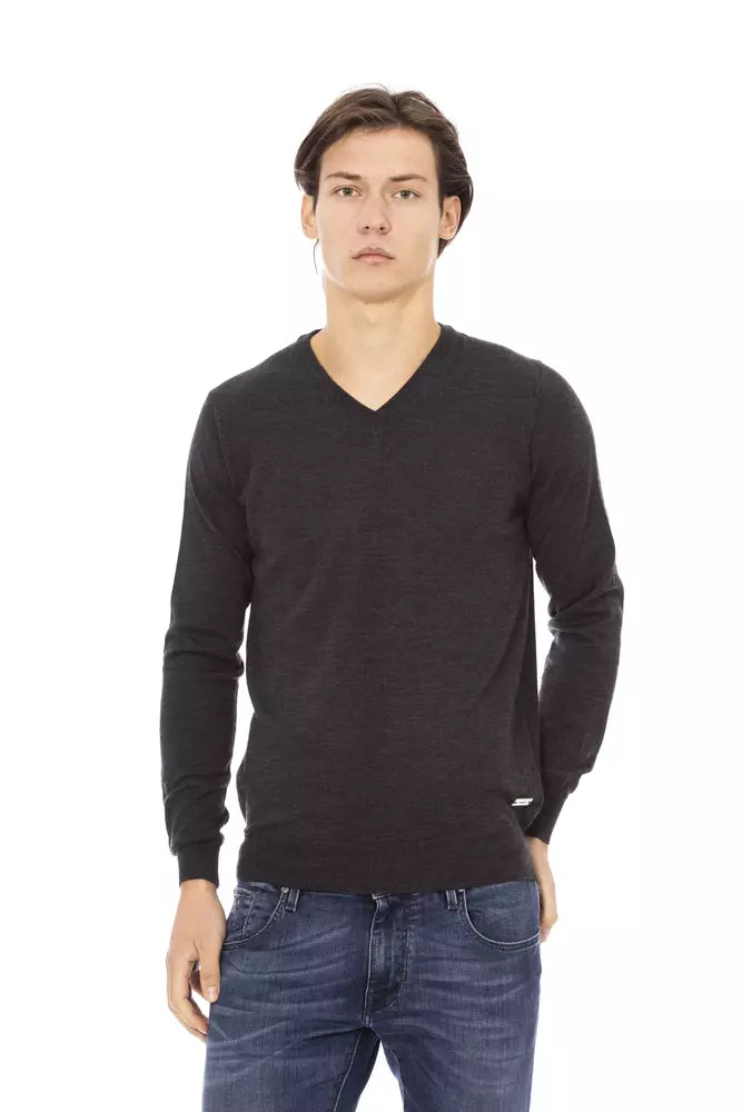 Gray Fabric Men Sweater-Baldinini Trend-LabelTerrace.com