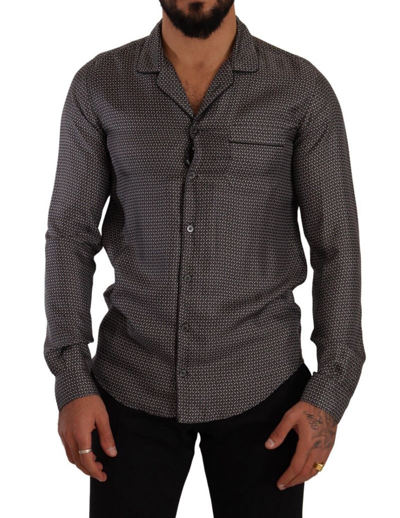 Gray Fantasy Pattern Pajama Top Mens Shirt-Dolce & Gabbana-LabelTerrace.com