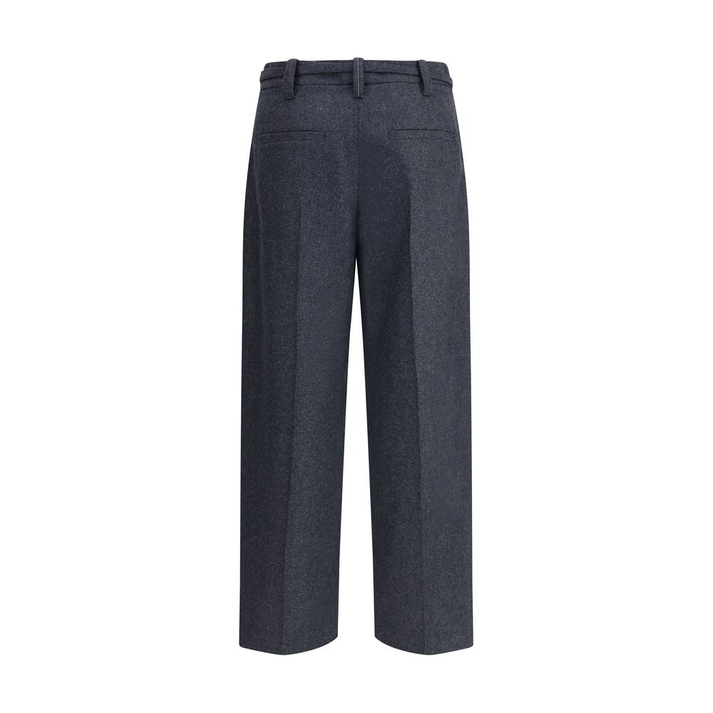 Gray Fleece Wool Casual Pants
