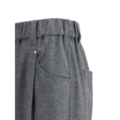 Gray Fleece Wool Casual Pants